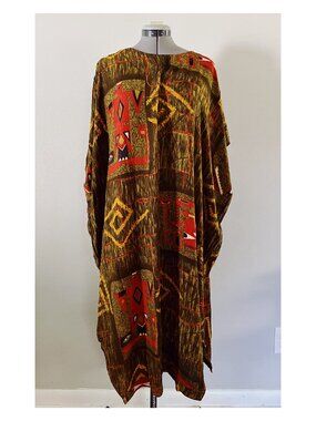 VTG Anthony Mark Hankins Collection Sz L Rayon Boho Kaftan Midi Dress
